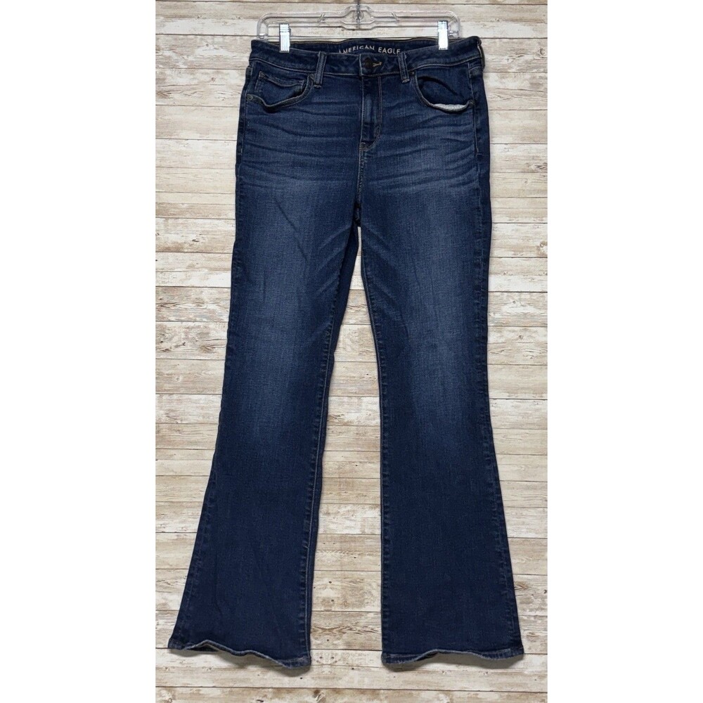 American Eagle Kick Boot Jeans Womens 12 Regular Blue Denim 5 Pockets Dark Wash
